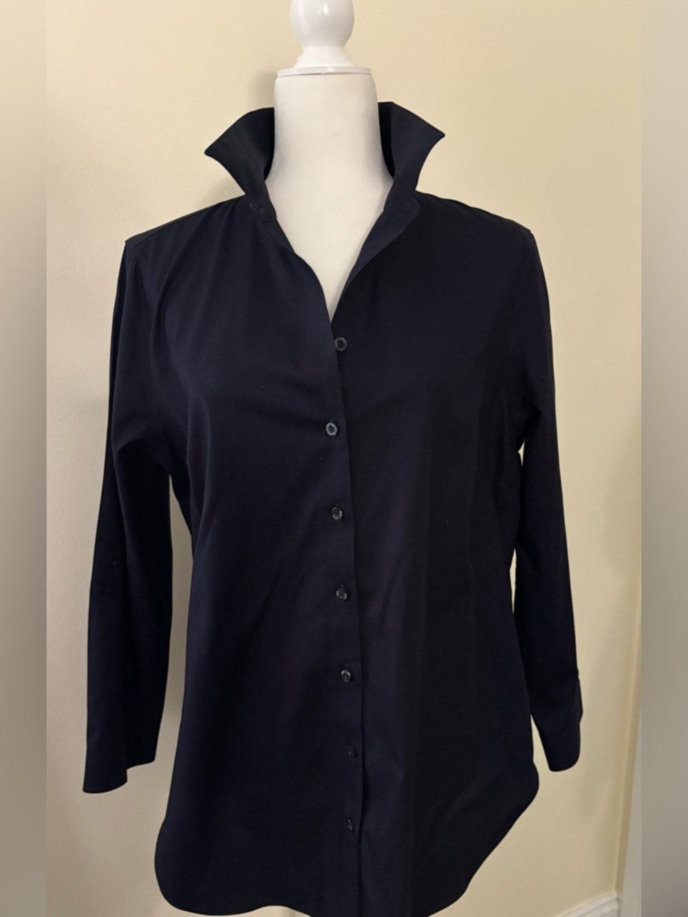 Chico’s No Iron Women's Navy Button-Up Collar Shirt